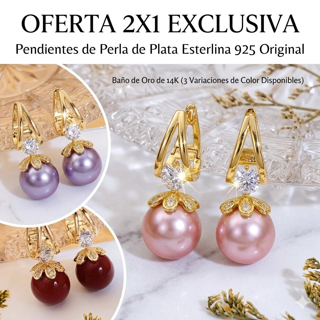 2x1 OFERTA | PENDIENTES DE PERLA DE PLATA ESTERLINA DE 925 | ORIGINAL