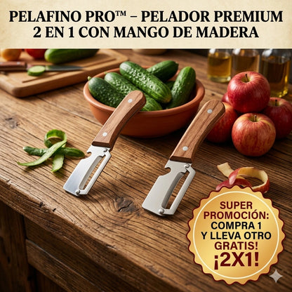🔪PELAFINO PRO™ – PELADOR PREMIUM 2 EN 1 CON MANGO DE MADERA 🌿🔪🍏